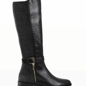 SIZE 6 RON WHITE BETHANY STRETCH LEATHER BUCKLE RIDING BOOT IN ONYX